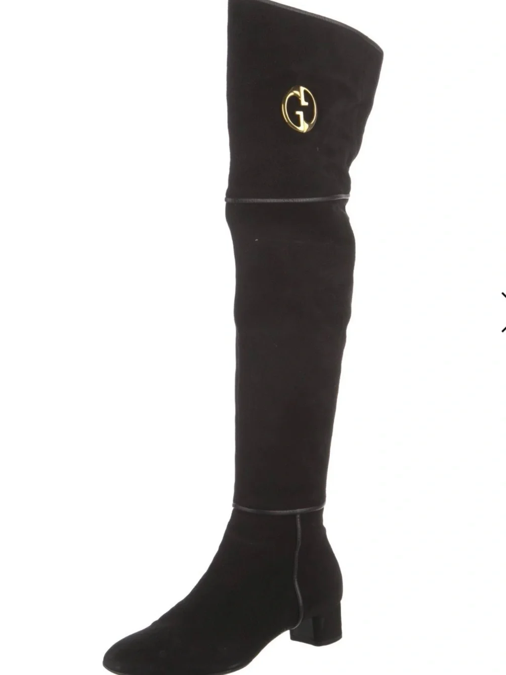 Gucci Black Suede Over-the-Knee Boots with Gold Logo Accent size 38